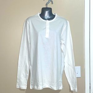 NWOT White Long-Sleeve Button Henley Tee, Size Medium.